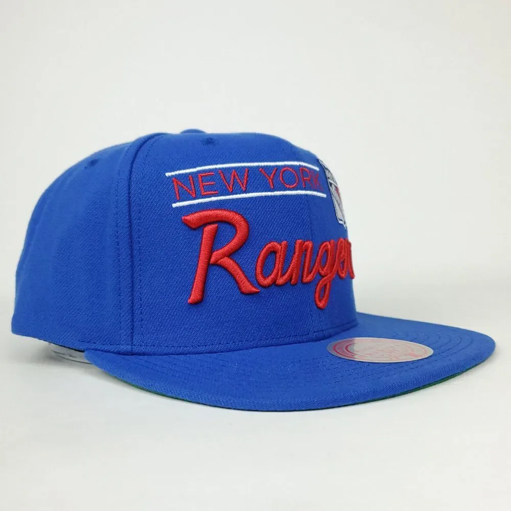 NY Rangers Mitchell & Ness NHL Snapback Hat Cap 3D‎ Script Logo Blue NWT